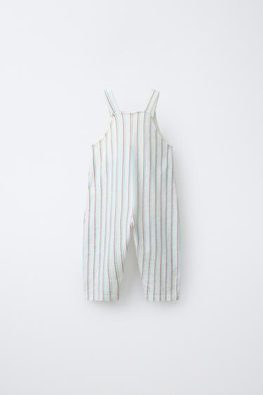 LONG STRIPED DUNGAREES - Ecru / Blue by Zara - Image 1