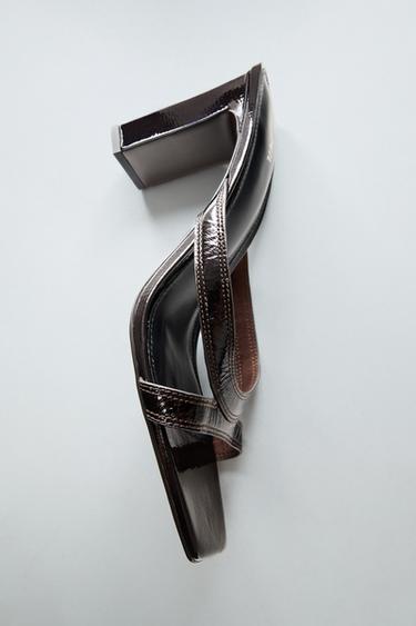 Zara LEATHER STRAPPY HEELS - Brown