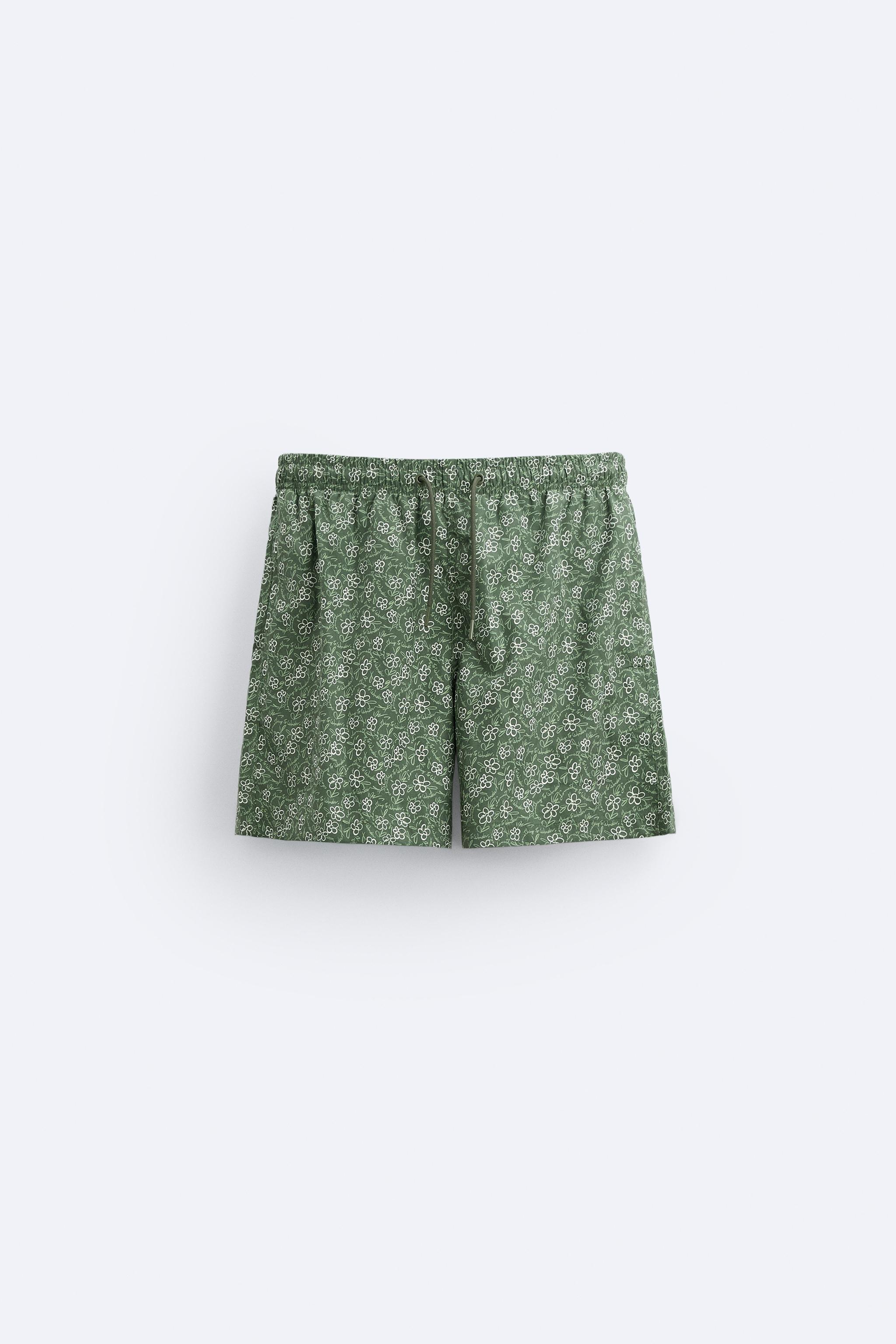 FLORAL PRINT SWIMMING TRUNKS - Bottle green