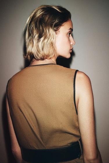 LINEN BLEND MIDI DRESS WITH BELT - Toffee by Zara - Image 2