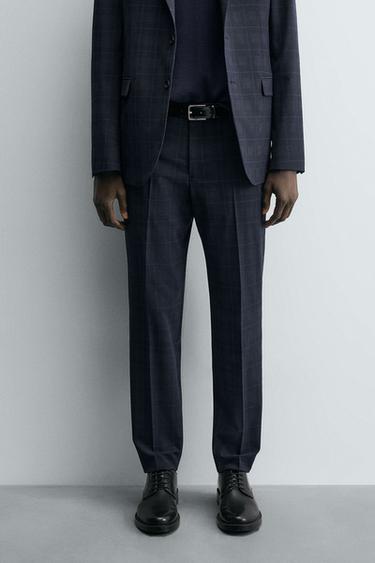 Zara PLAID SUIT PANTS - Navy blue