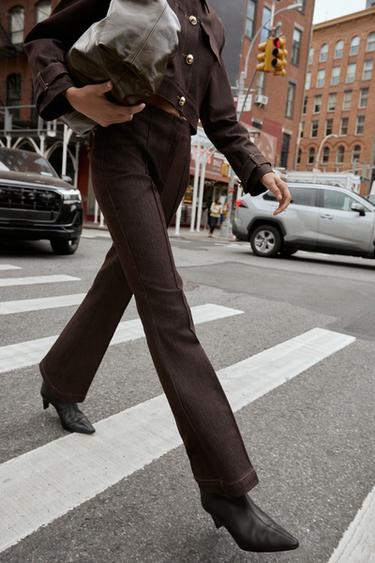 CONTRAST STITCH SEAM DETAIL FLARE TROUSERS - Brown by Zara - Image 2