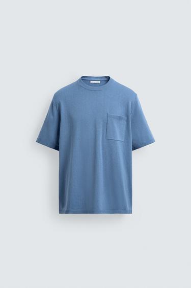 REGULAR FIT COTTON KNIT T-SHIRT - Blue by Zara
