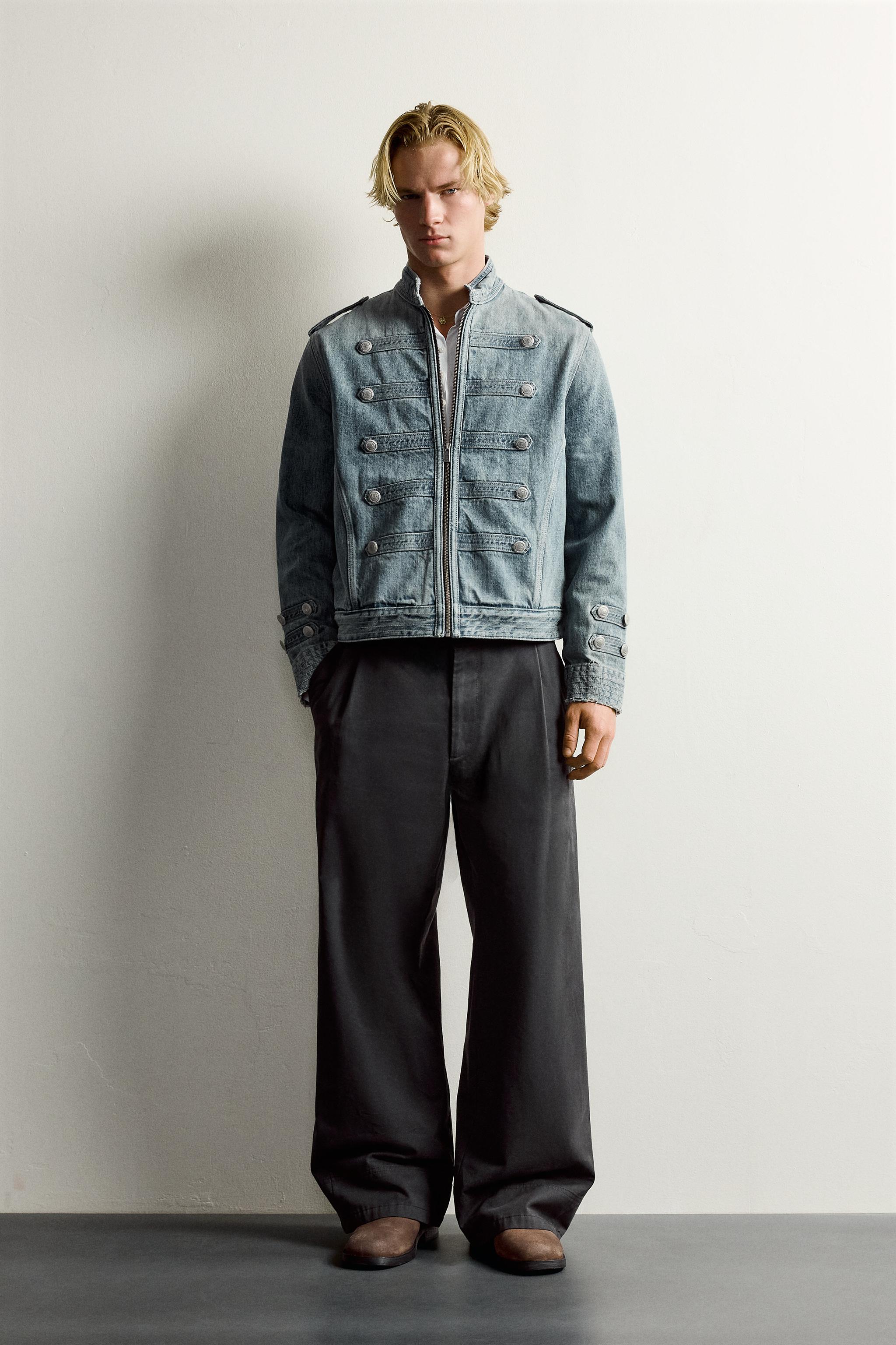 ZARAクロップドデニムジャケット ブルー/ブラック クロップドフィット ボタンデニムジャケット - ライトブルー | ZARA