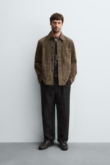 SOBRECAMISA PIEL SERRAJE - kaki-med de Zara - Imagen 0