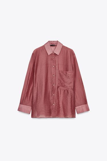 SEMI-SHEER OVERSIZE FLOWING SHIRT - MARSALA by Zara