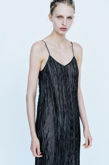 CRINKLE-EFFECT STRAPPY DRESS - Mid-blue by Zara