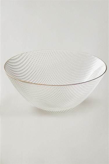 GLASS SALAD BOWL WITH RAISED DESIGN AND RIM - Gold by Zara