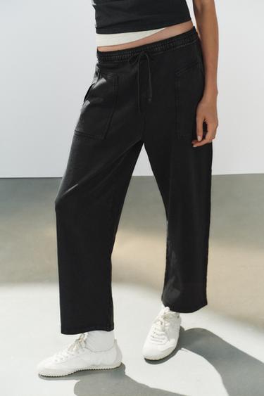 Zara PAMUČNE PANTALONE SA DŽEPOVIMA – Crna