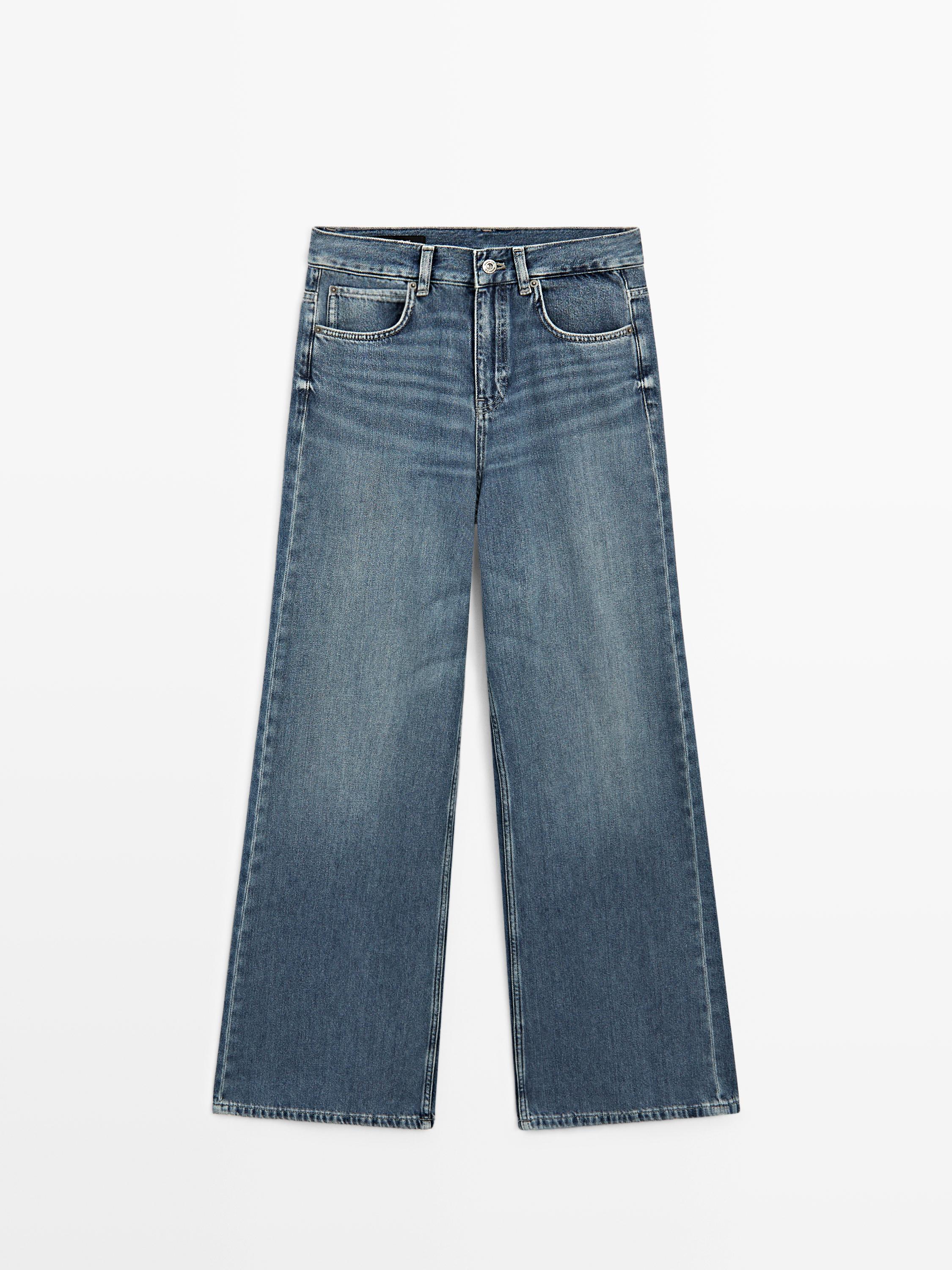 High-waist wide-leg jeans — Mid-blue