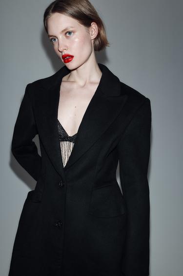 ABRIGO EXTRA LARGO MEZCLA LANA - Negro de Zara