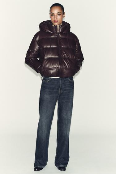 WATER-REPELLENT WINDPROOF QUILTED FAUX LEATHER ANORAK - Burgundy by Zara