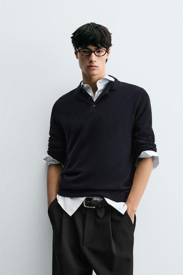 KEMEJA POLO RAJUTAN KATUN - LYOCELL - Biru navy dari Zara