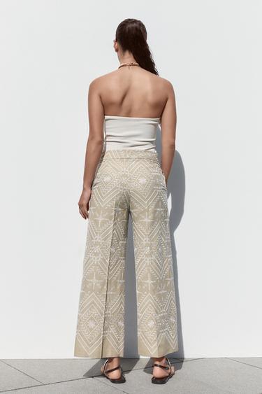 PANTALON JUPE-CULOTTE BRODÉ - Écru / Beige de Zara - Image 3