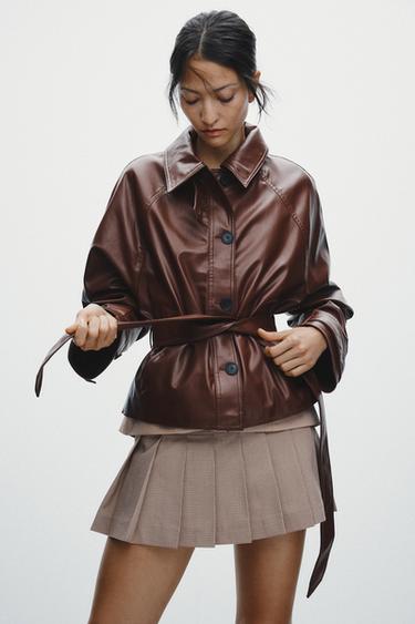 SHORT FAUX LEATHER TRENCH COAT - Brown by Zara - Image 1