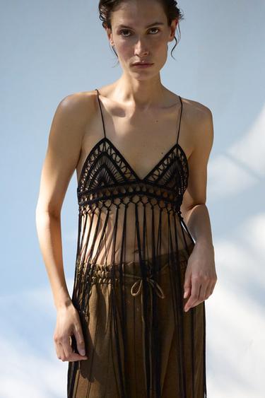 SUJETADOR CROCHET FLECOS - Negro de Zara