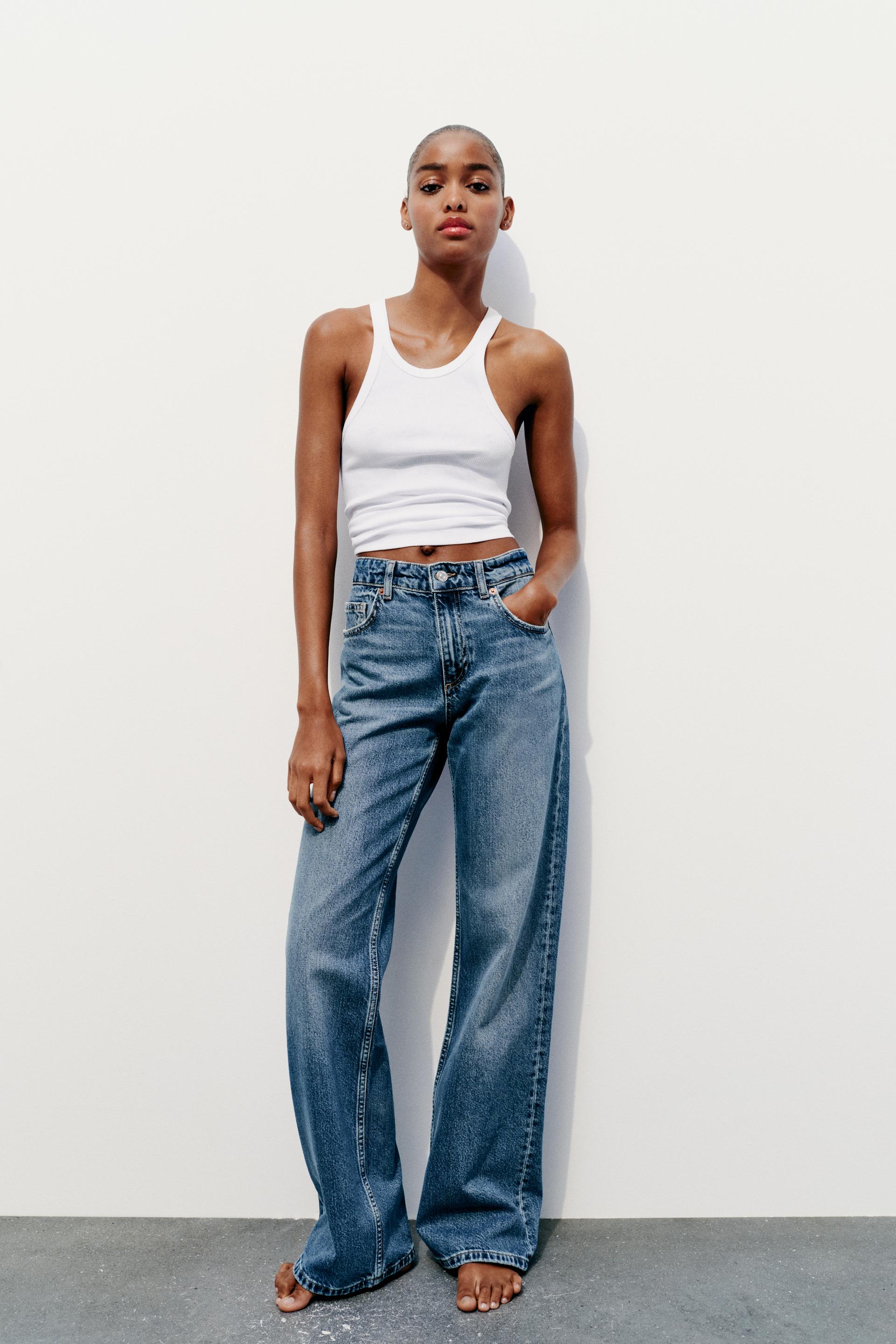 FULL LENGTH TRF MID-RISE WIDE LEG JEANS - Blue | ZARA United States