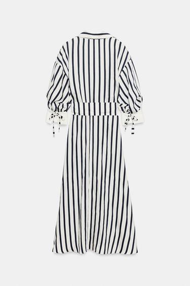 STRIPED MIDI DRESS WITH BELT - Navy / White by Zara - Image 5