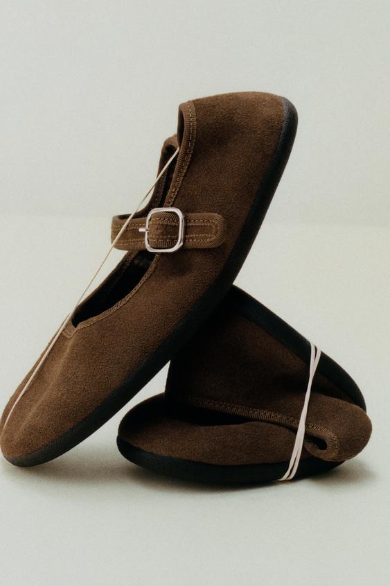 FLATS BAREFOOT PIEL - Marrón de Zara - Imagen 0