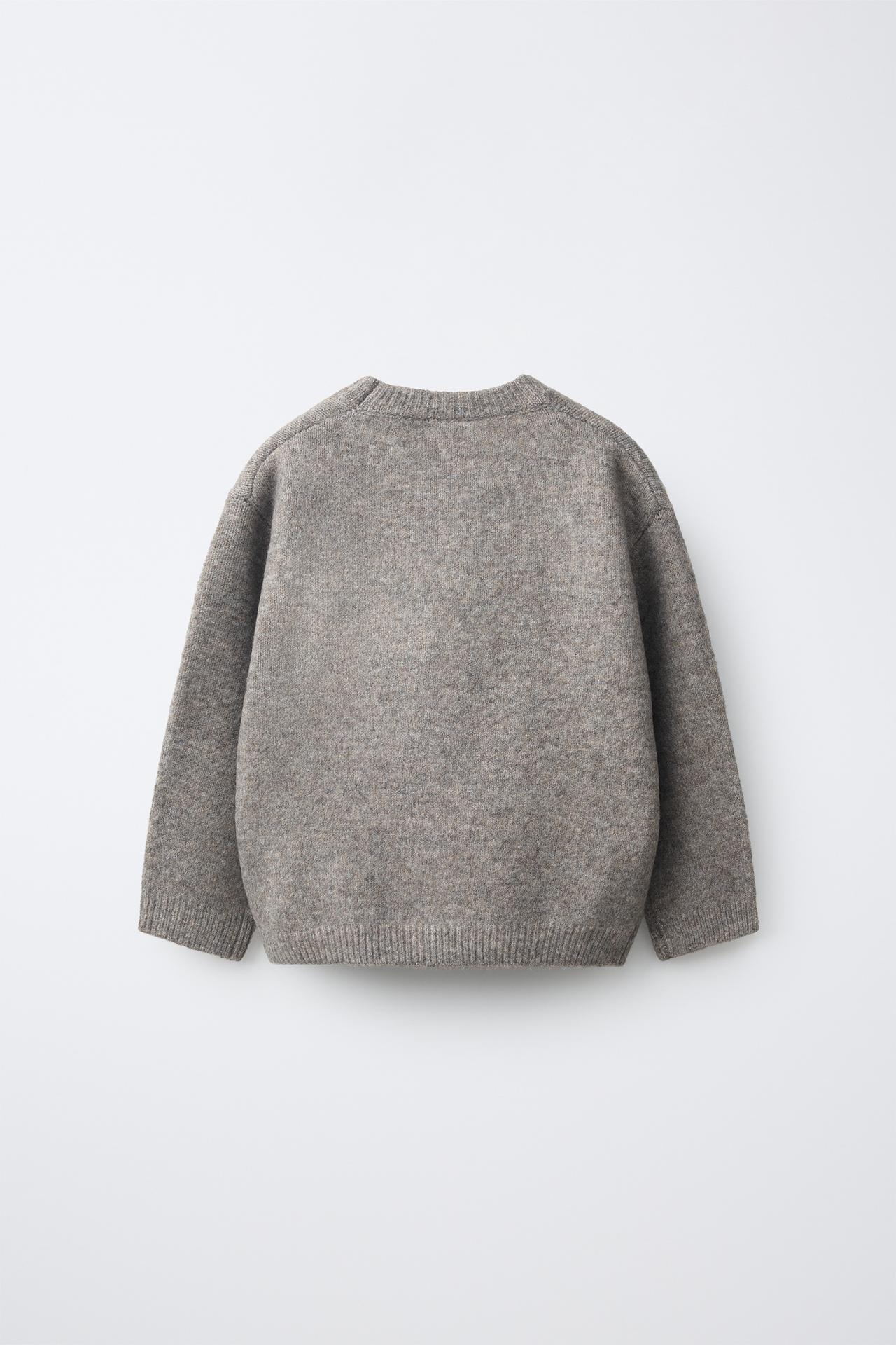 EMBROIDERED BEAR KNIT SWEATER — Taupe gray