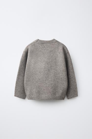 EMBROIDERED BEAR KNIT SWEATER — Taupe gray 2