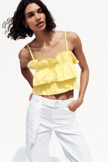 POPLIN CROP TOP - Yellow by Zara - Image 2