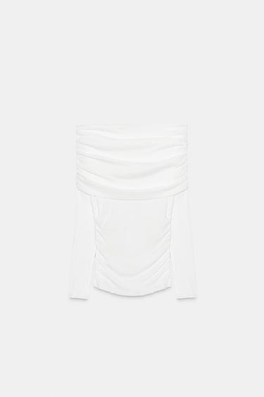 GATHERED BANDEAU T-SHIRT - Oyster-white by Zara