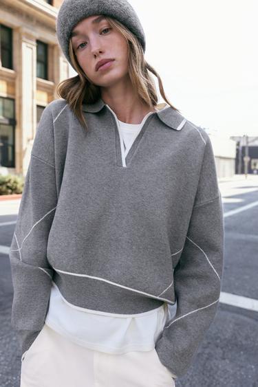 CONTRAST PIPING POLO JUMPER - Mid-grey by Zara