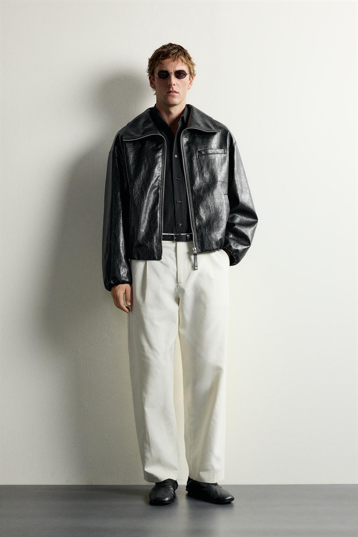 Мужская куртка Zara Faux Leather Cropped Jacket, цвет: Чёрный — фото 1