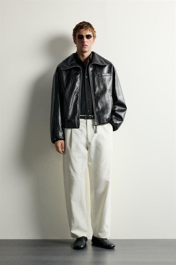 Zara FAUX LEATHER CROPPED JACKET - Black - Image 0