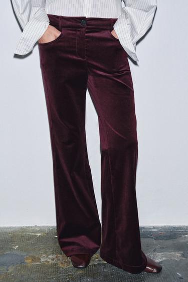 PANTALON ÉVASÉ EN VELOURS ZW COLLECTION - Bordeaux de Zara - Image 1
