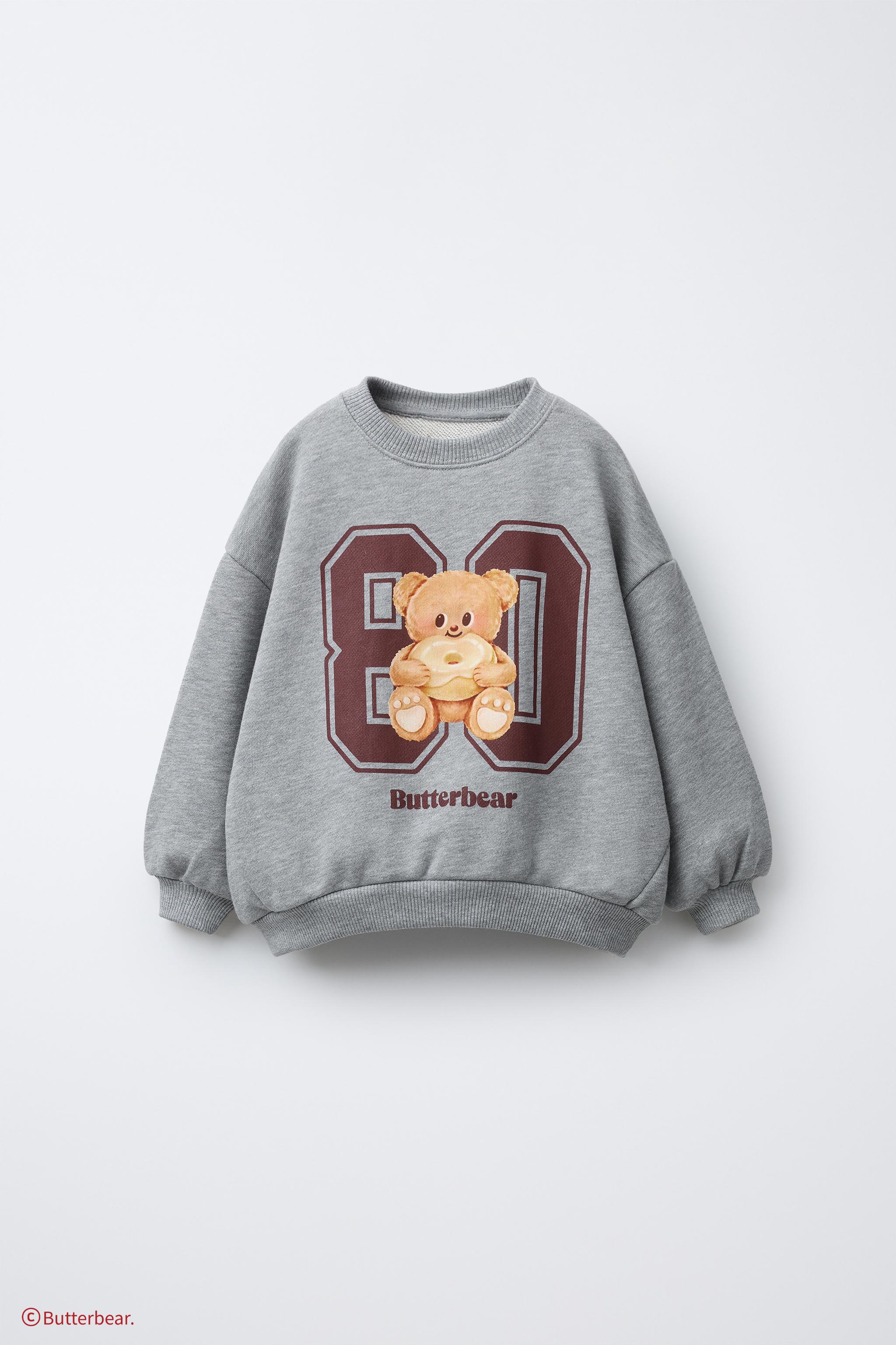 すぐ届く♪【ZARA】プリント ポロ スウェットシャツ　猫 BUTTERBEAR ©プリントスウェットシャツ - グレーマール | ZARA