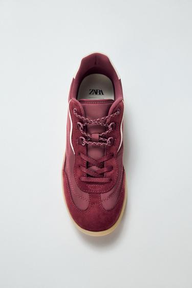 Zara COMBINATION SNEAKERS - Burgundy Red