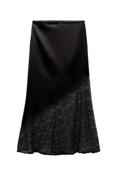 COMBINATION LACE SATIN EFFECT MIDI SKIRT