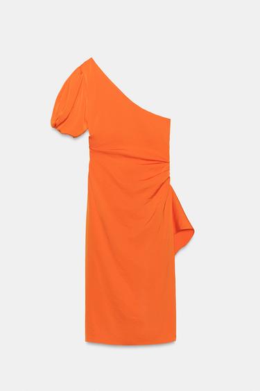 Zara ASYMMETRIC SATIN MIDI DRESS - Orange