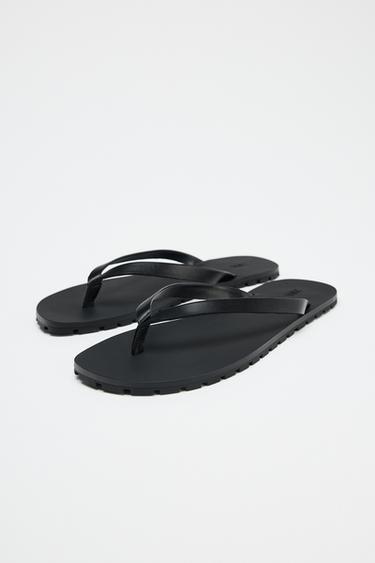 SANDALES EN CUIR À SEMELLE ÉLASTIQUE - Noir de Zara - Image 3