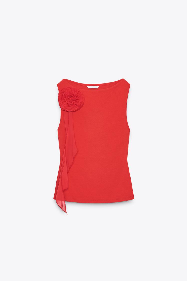 TOP À FLEUR SANS MANCHES