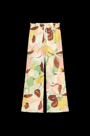 PANTALÓN ESTAMPADO FLORES RAMIO ZW COLLECTION - Verde de Zara - Imagen 0