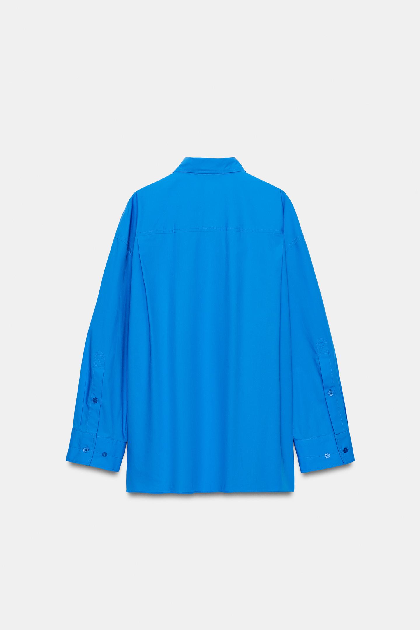 Женская рубашка Zara Oversized Poplin, цвет: Синий — фото 7
