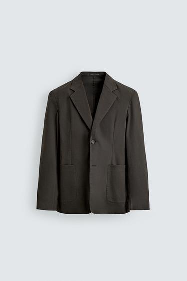 Zara 棉質混紡寬版西裝外套 - 棕色