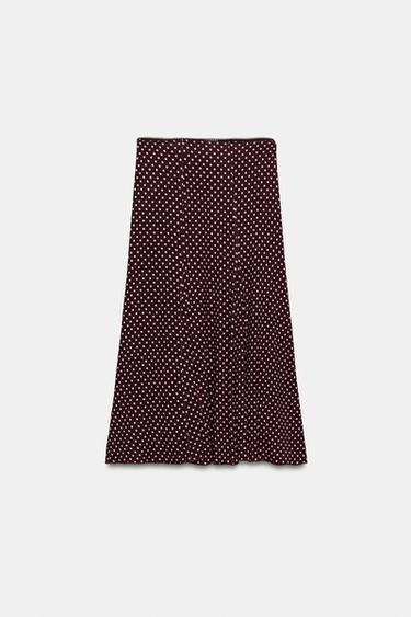 Zara POLKA DOT MIDI SKIRT - Brown
