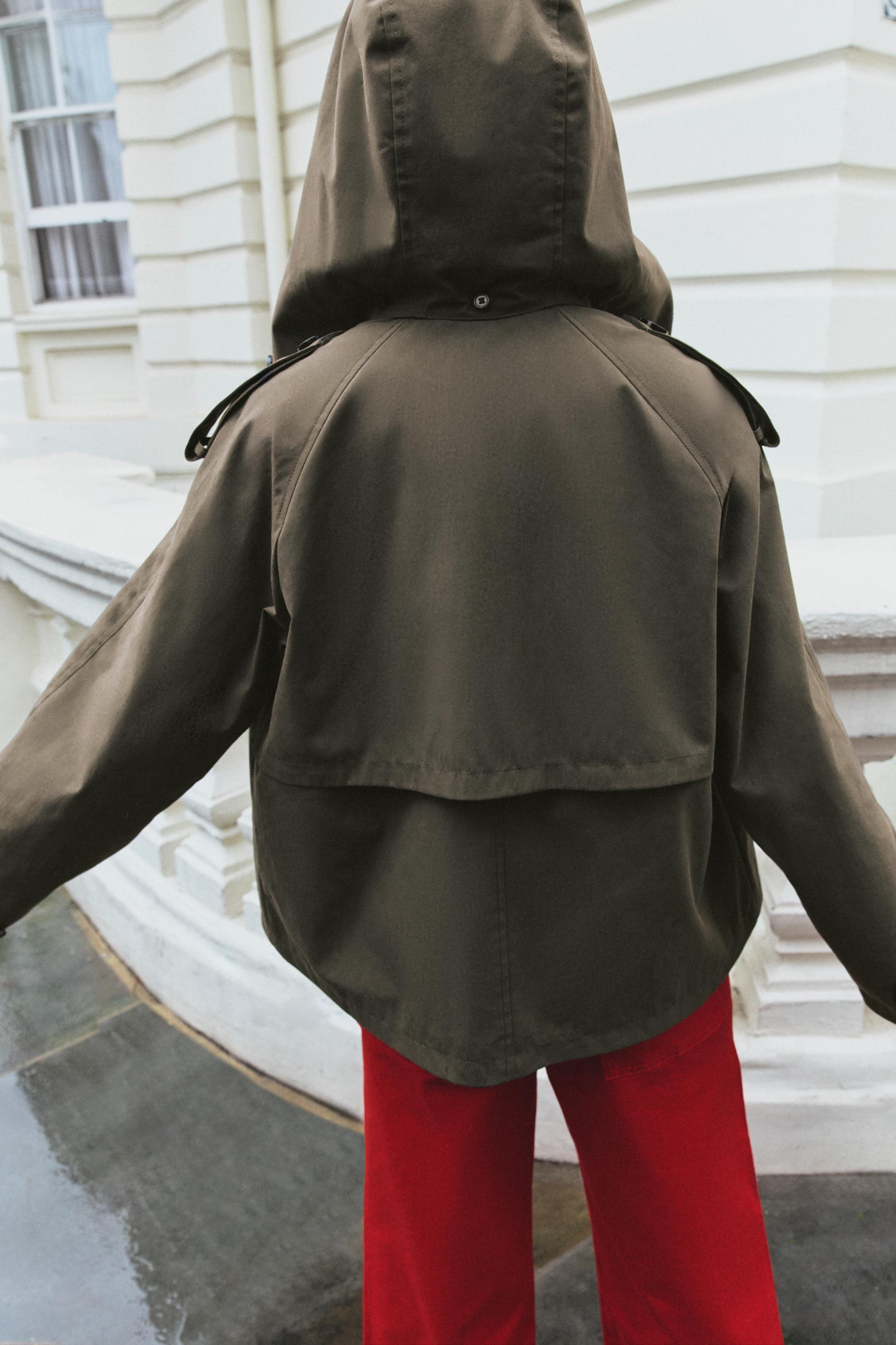BLOUSON TRENCH COURT À CAPUCHE EN DAIM