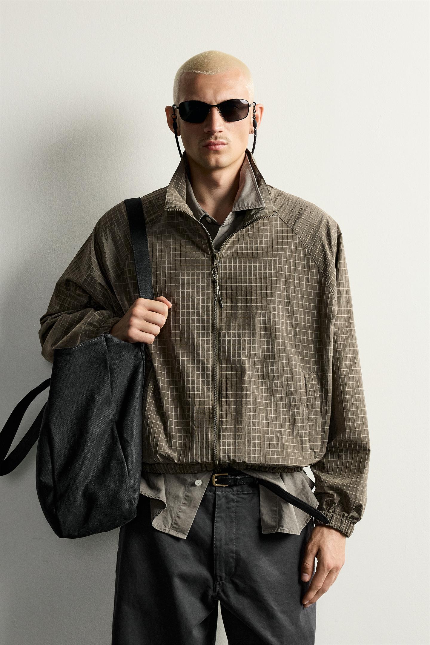 Мужская куртка Zara Check Jacquard Technical, цвет: Хаки — фото 2