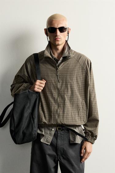 CHECK JACQUARD TECHNICAL JACKET — Khaki 1