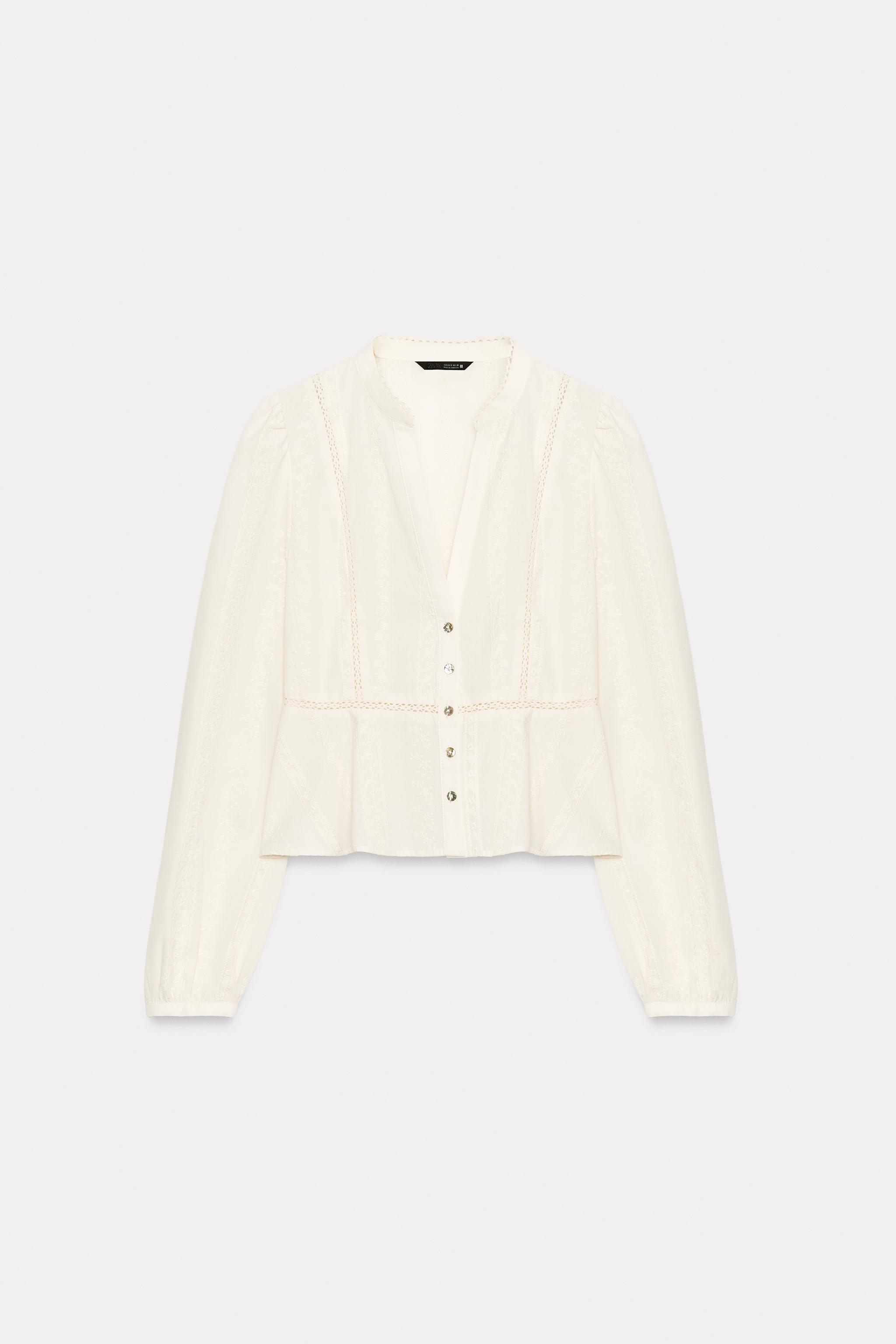 Женские блузки Zara EMBROIDERED ROMANTIC BLOUSE — фото 9