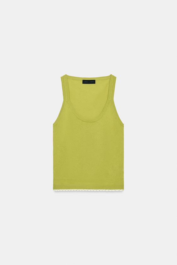 CONTRAST TRIM KNIT TOP - Pistachio by Zara - Image 0