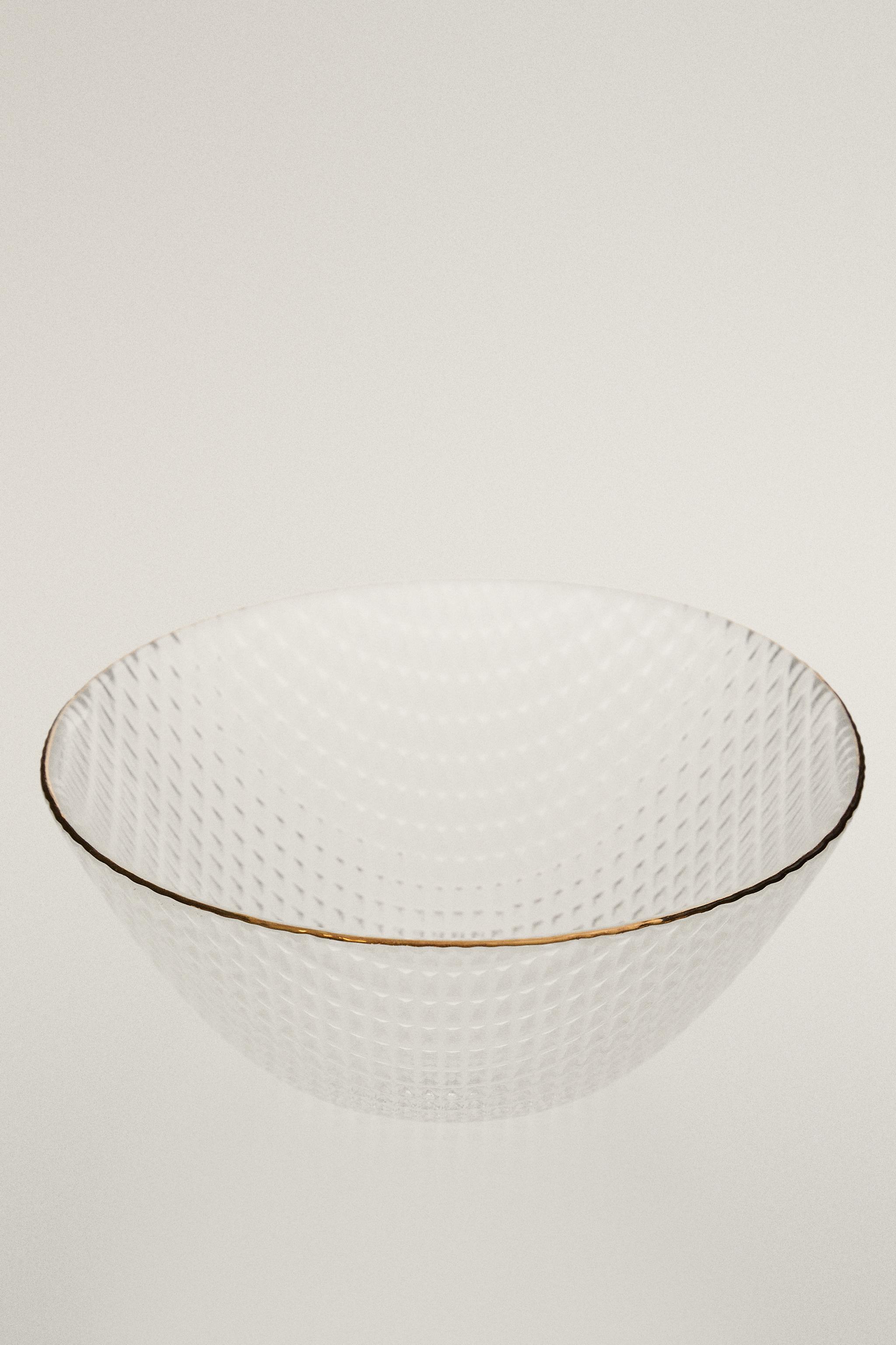 GLASS BOWL WITH RAISED DESIGN AND RIM