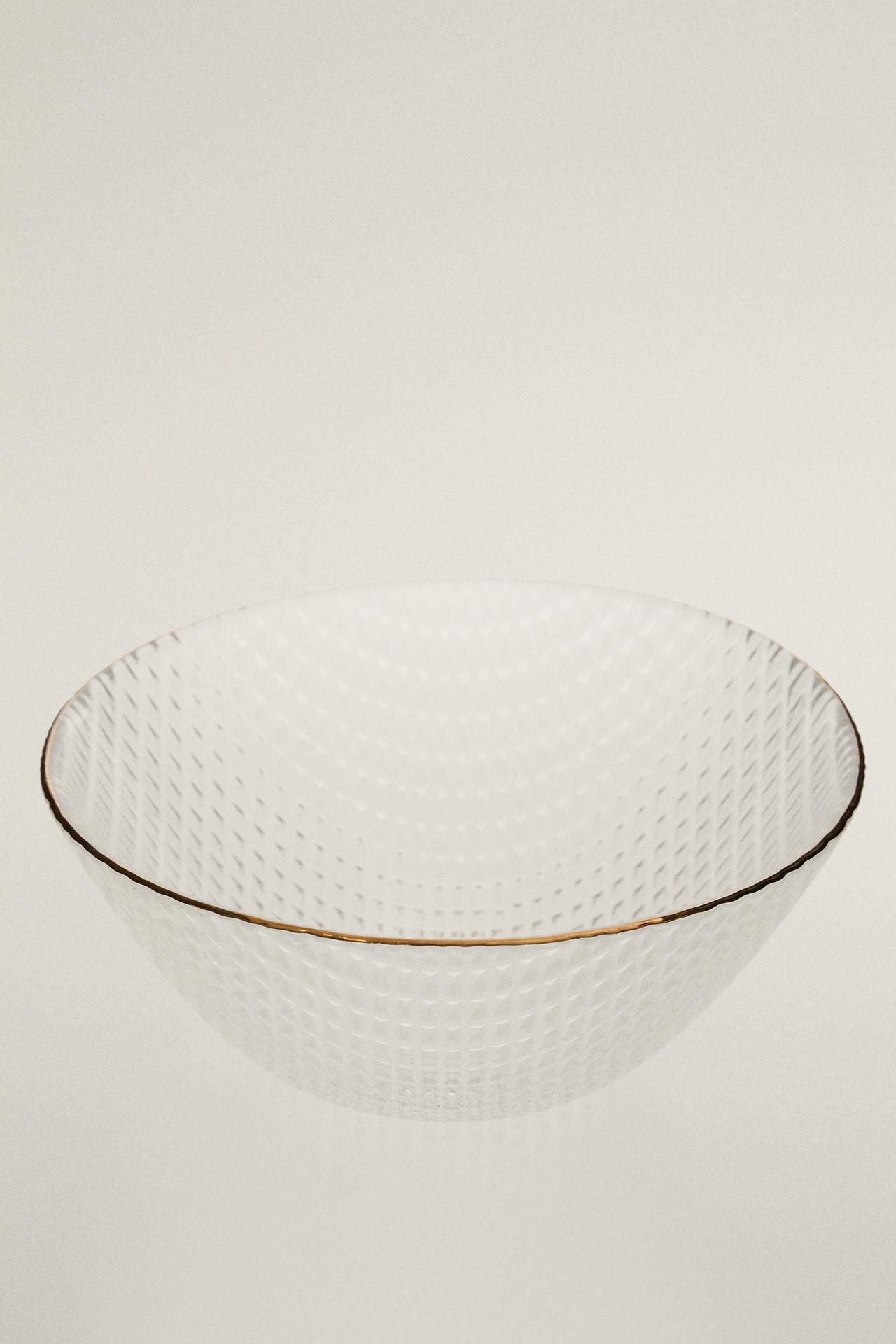 GLASS BOWL WITH RAISED DESIGN AND RIM — Gold