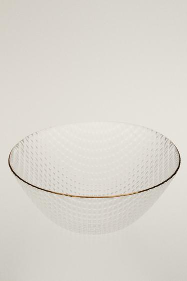 GLASS BOWL WITH RAISED DESIGN AND RIM — Gold 2