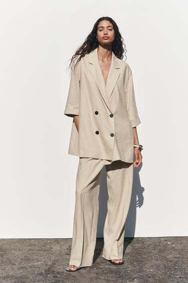 WIDE-LEG LINEN-BLEND TROUSERS - Light beige by Zara